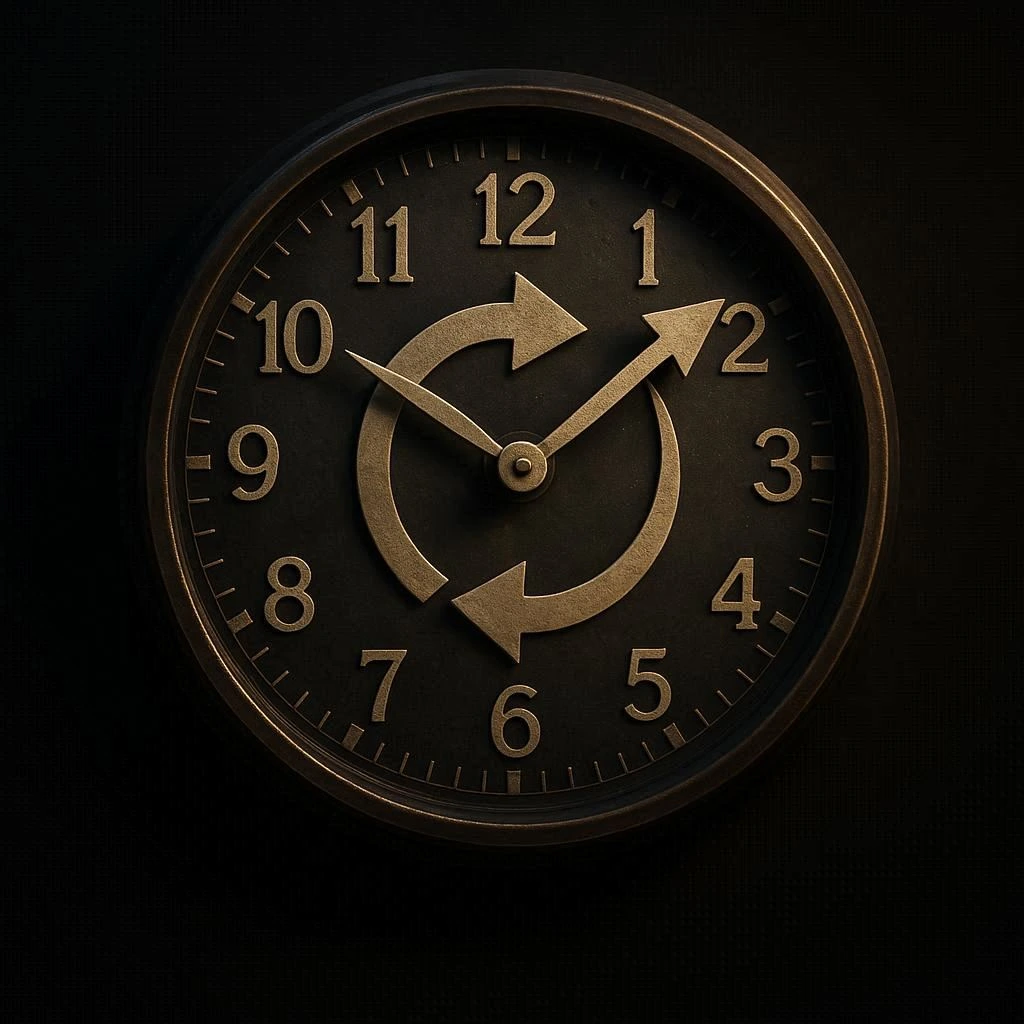 Une horloge dont les aiguilles sont des flèches de rafraîchissement (refresh). L'image doit symboliser le temps, la mise à jour constante et la fraîcheur des données. Style moderne et dynamique.
