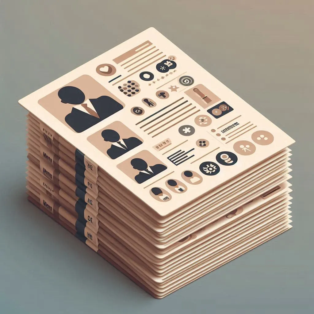 Une pile de CV stylisés où les informations personnelles (nom, photo, âge) sont floutées ou remplacées par des icônes neutres. L'image doit évoquer la neutralité, l'équité et le professionnalisme. Palette de couleurs sobre et moderne.