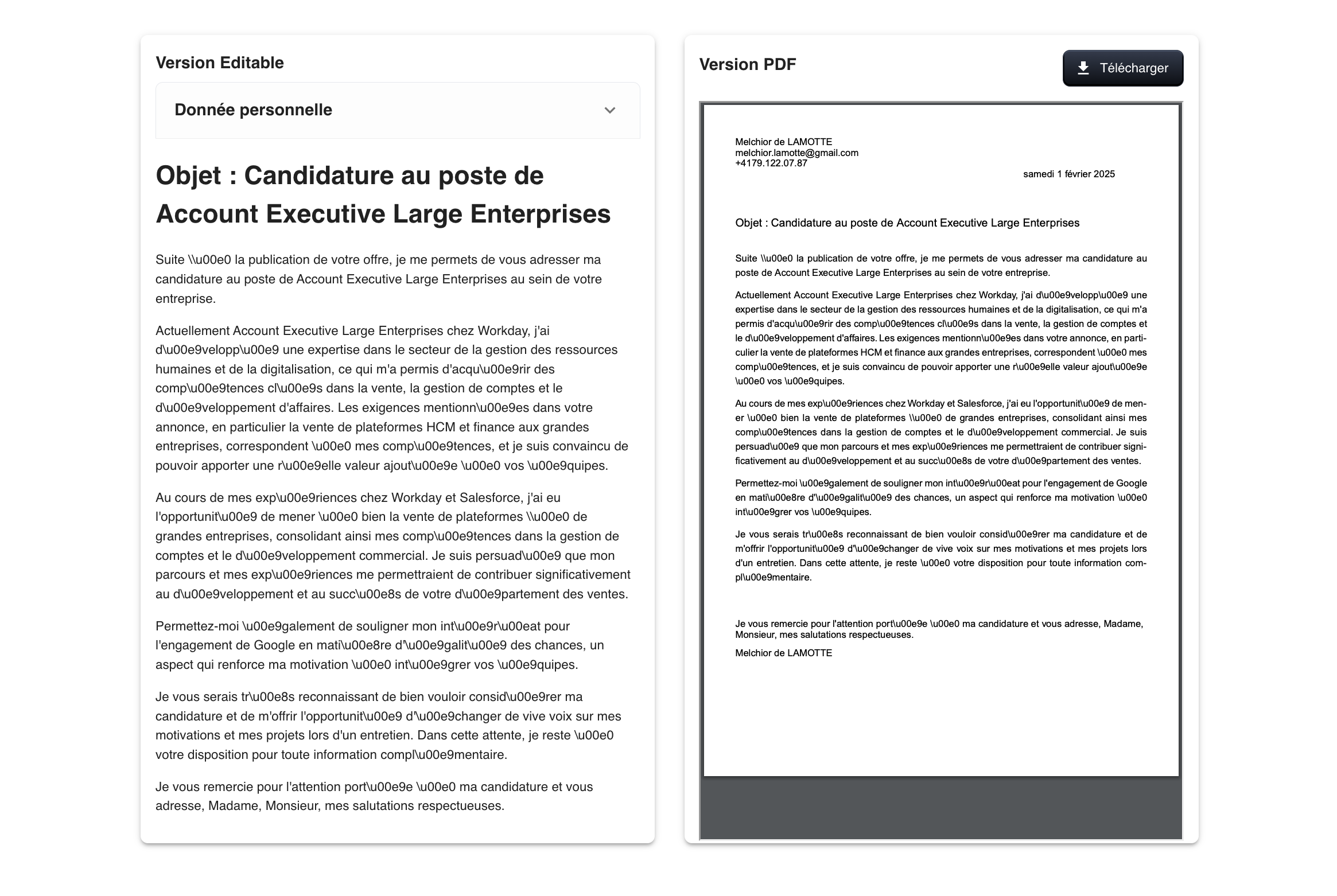 Lettre de motivation