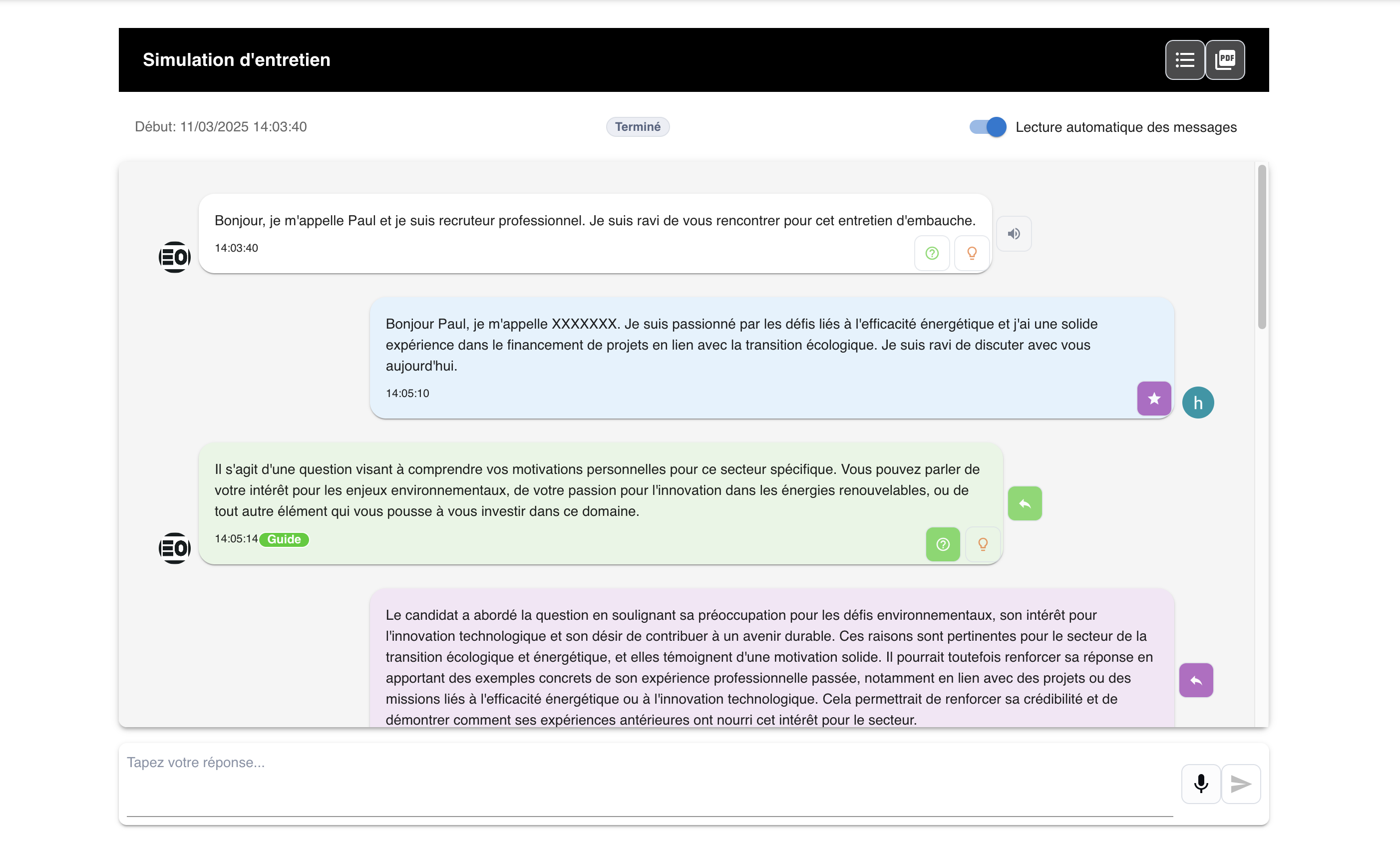 Simulateur entretien