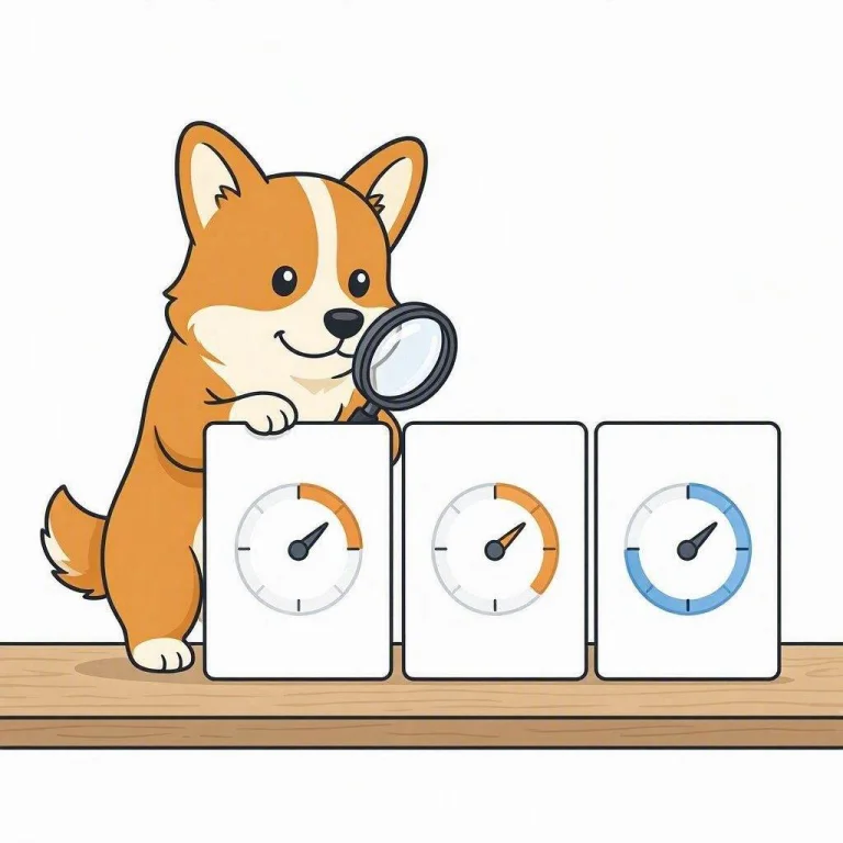 A corgi with a magnifying glass compares four ATS resume checkers, each showing its own score gauge