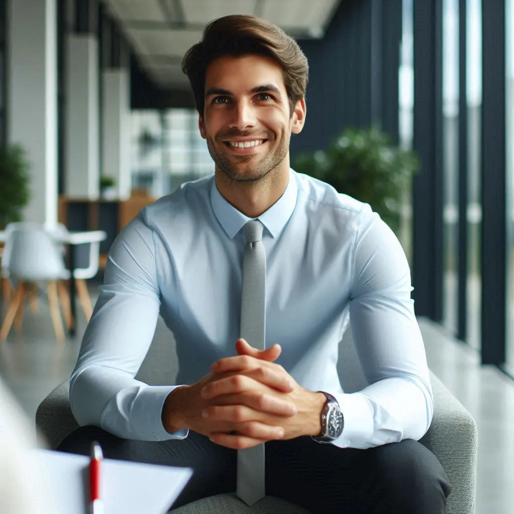 A person answering an interview question with calm and professionalism