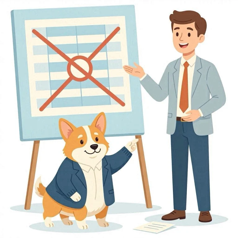 Un corgi con traje frente a una banda salarial mostrada como un muro