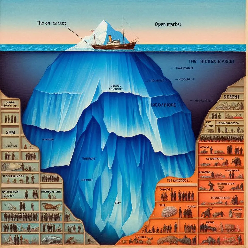 Iceberg representando as vagas que não são anunciadas no mercado oculto