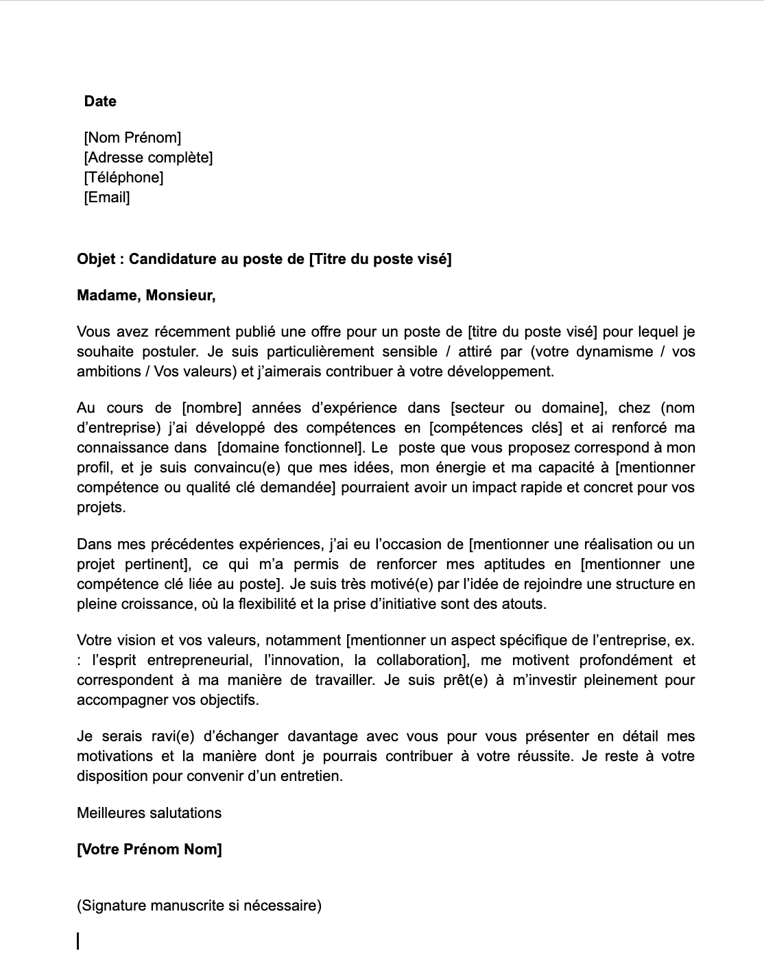 Lettre motivation Convivial